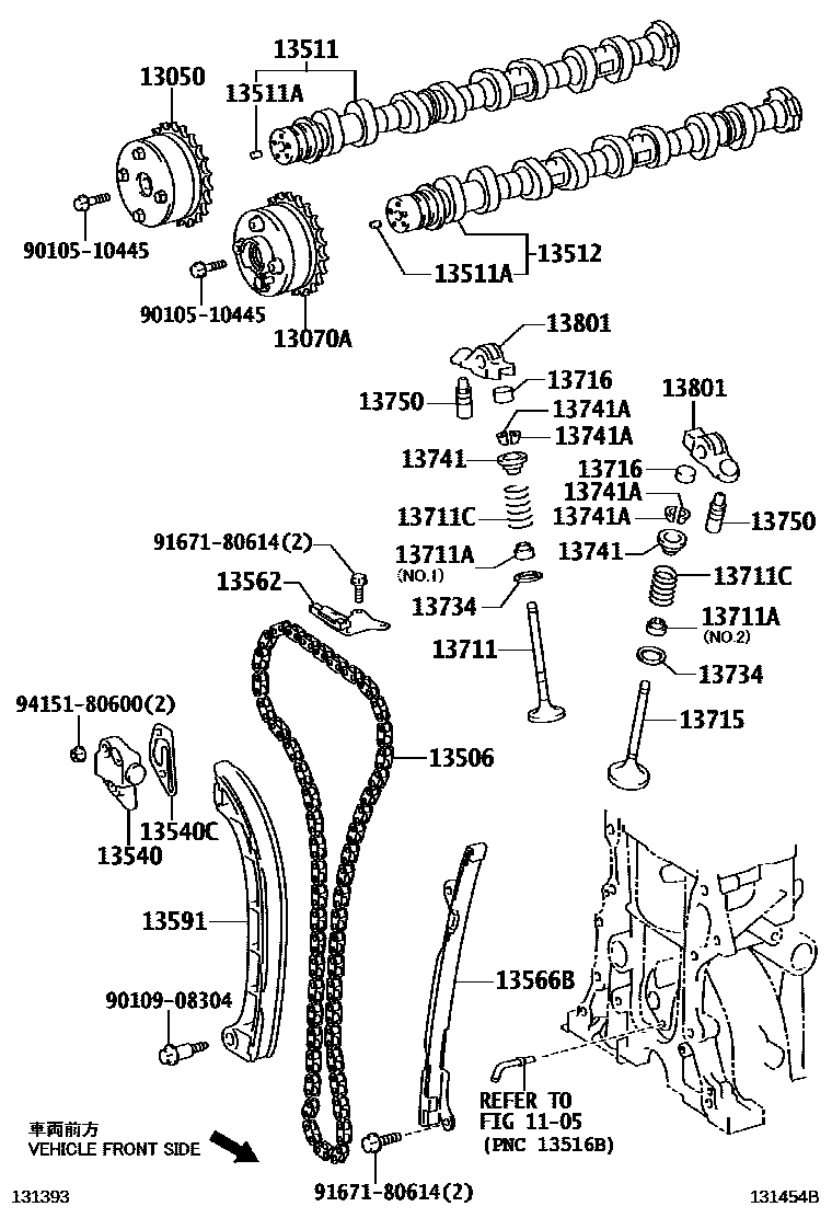 Toyota COROLLA Camshaft & Valve EPC diagram — 131454B