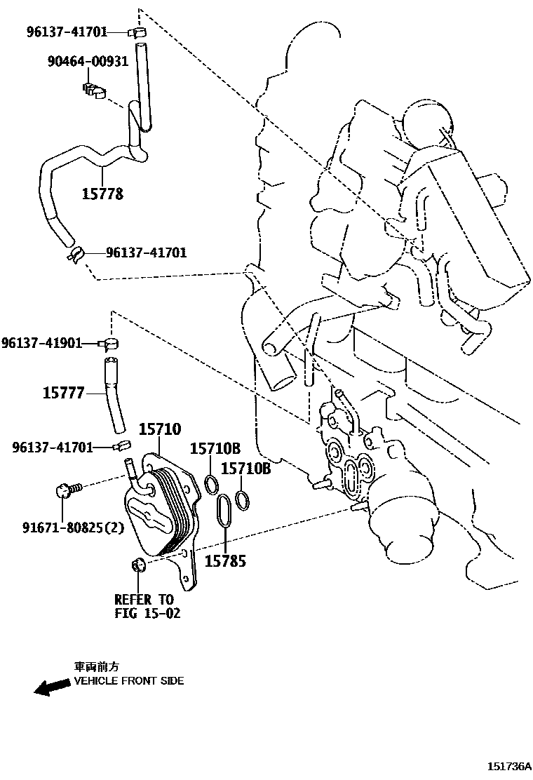 Toyota COROLLA Engine Oil Cooler EPC diagram — 151736A