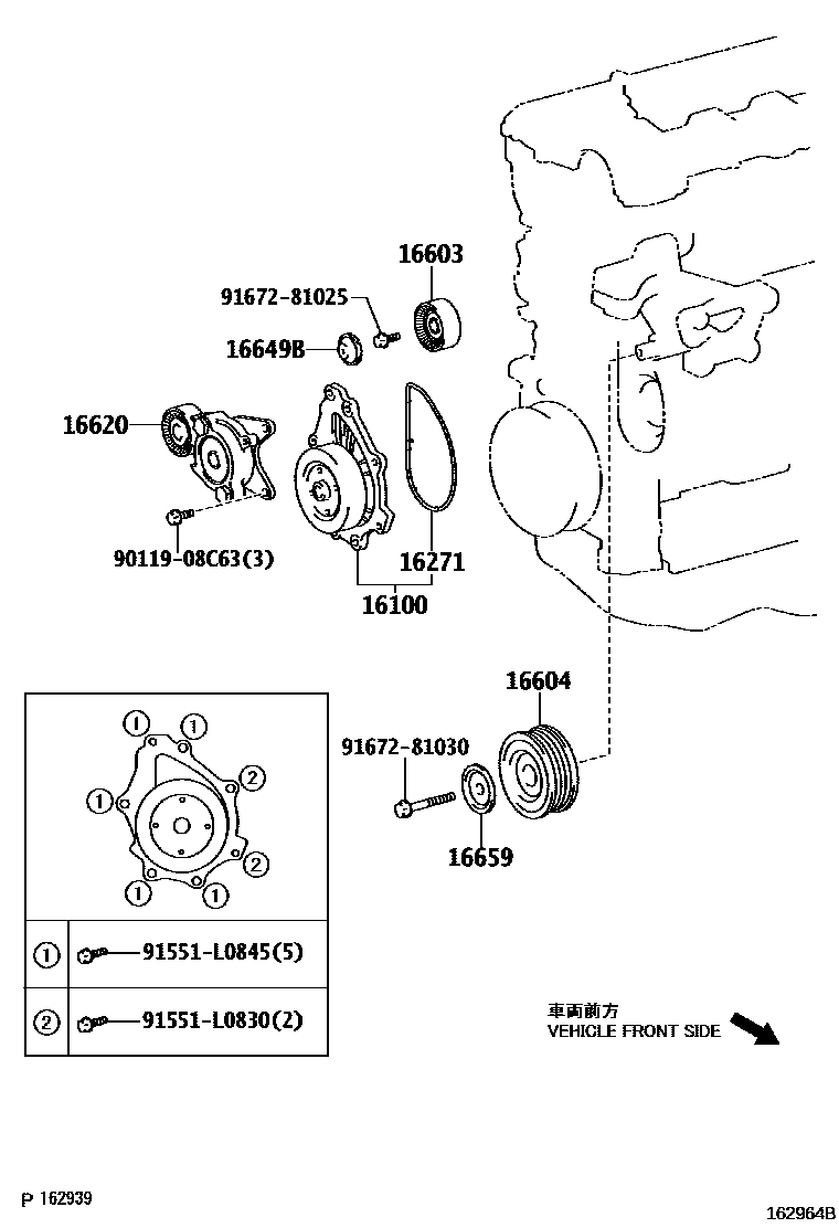 Toyota COROLLA Water Pump EPC diagram — 162964B