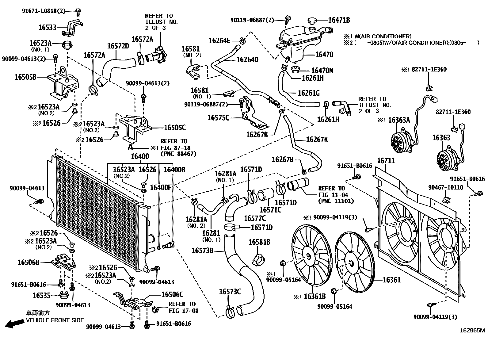 Toyota COROLLA RADIATOR & WATER OUTLET EPC diagram — 162965M