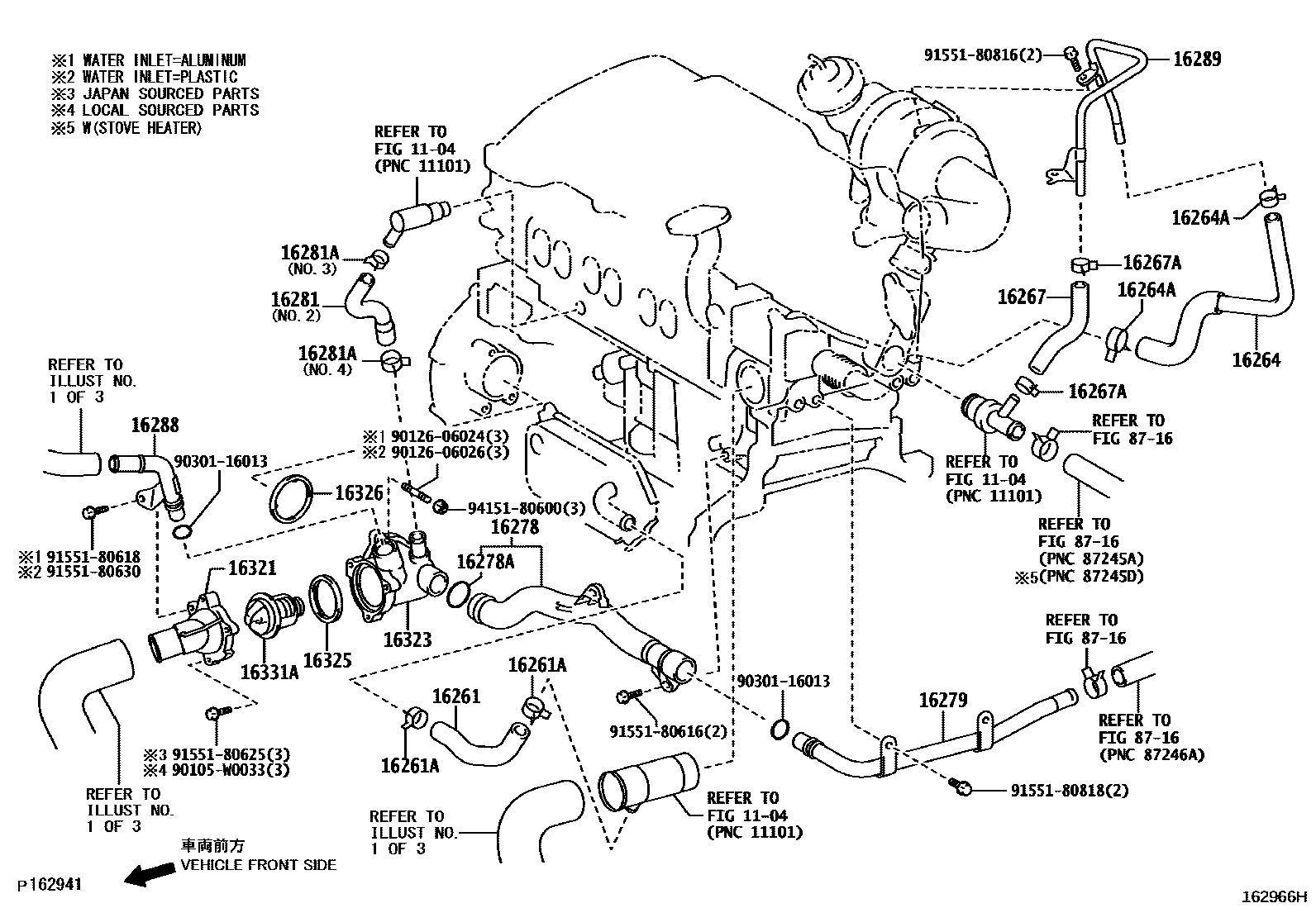 Toyota COROLLA RADIATOR & WATER OUTLET EPC diagram — 162966H