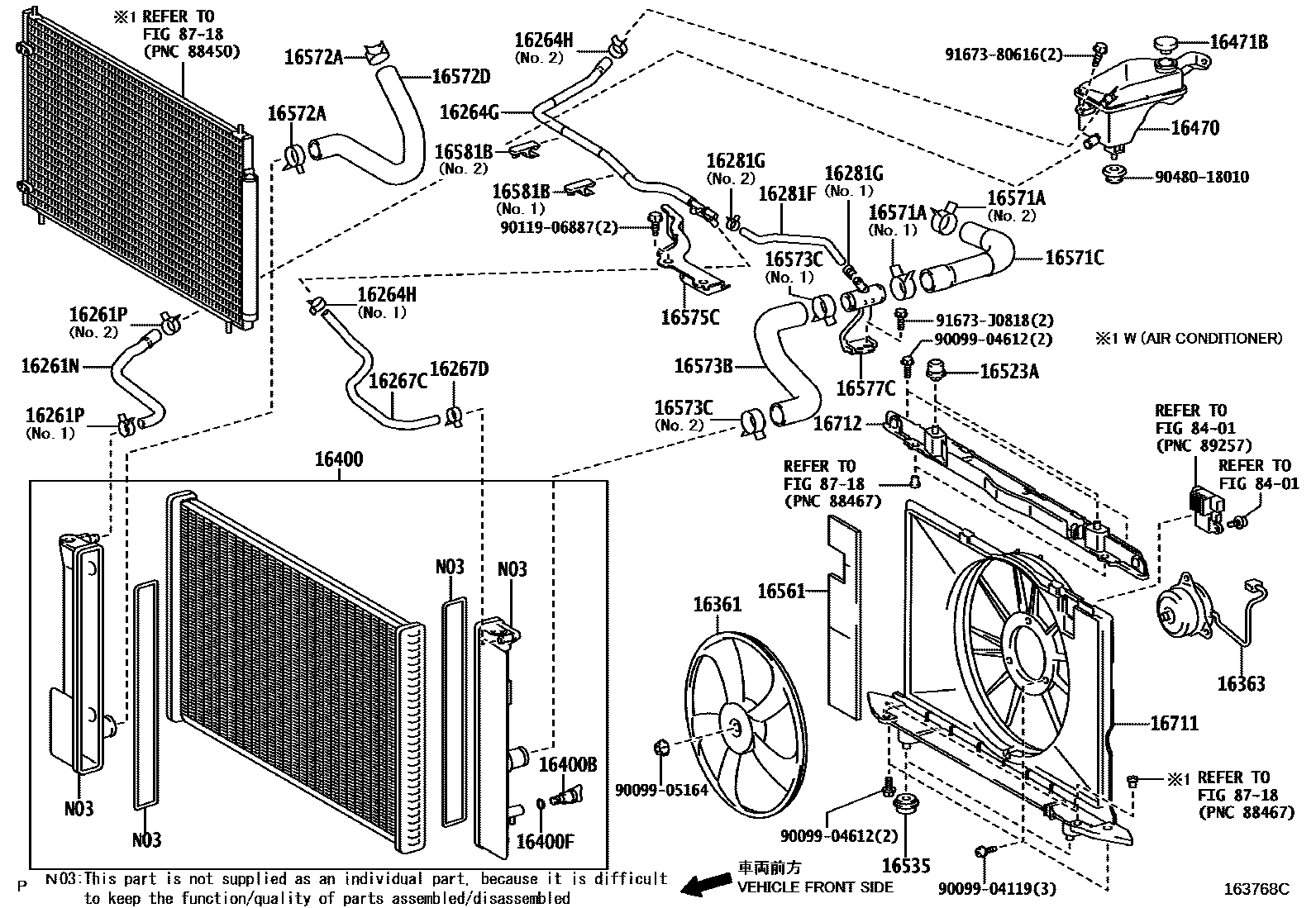 Toyota COROLLA RADIATOR & WATER OUTLET EPC diagram — 163768C
