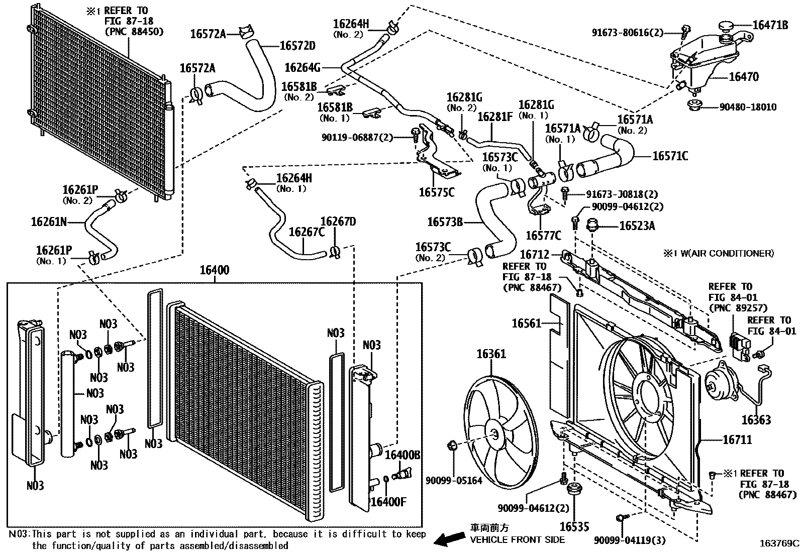 Toyota COROLLA RADIATOR & WATER OUTLET EPC diagram — 163769C