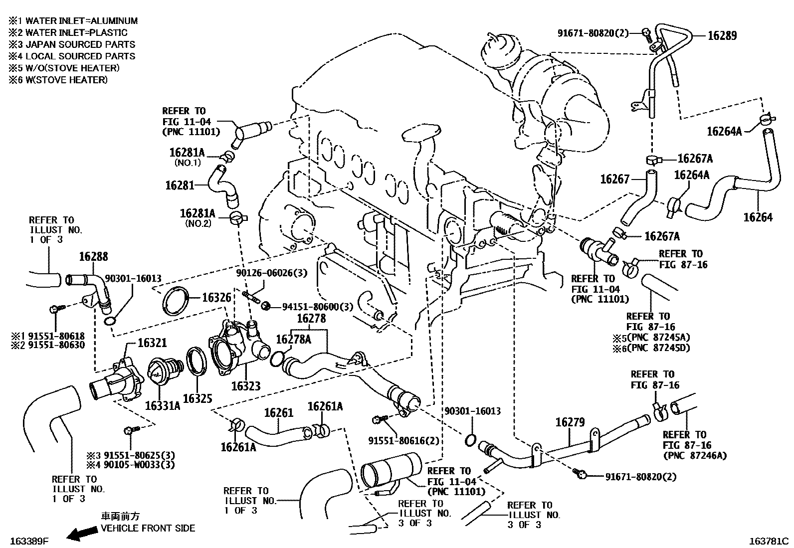 Toyota COROLLA RADIATOR & WATER OUTLET EPC diagram — 163781C