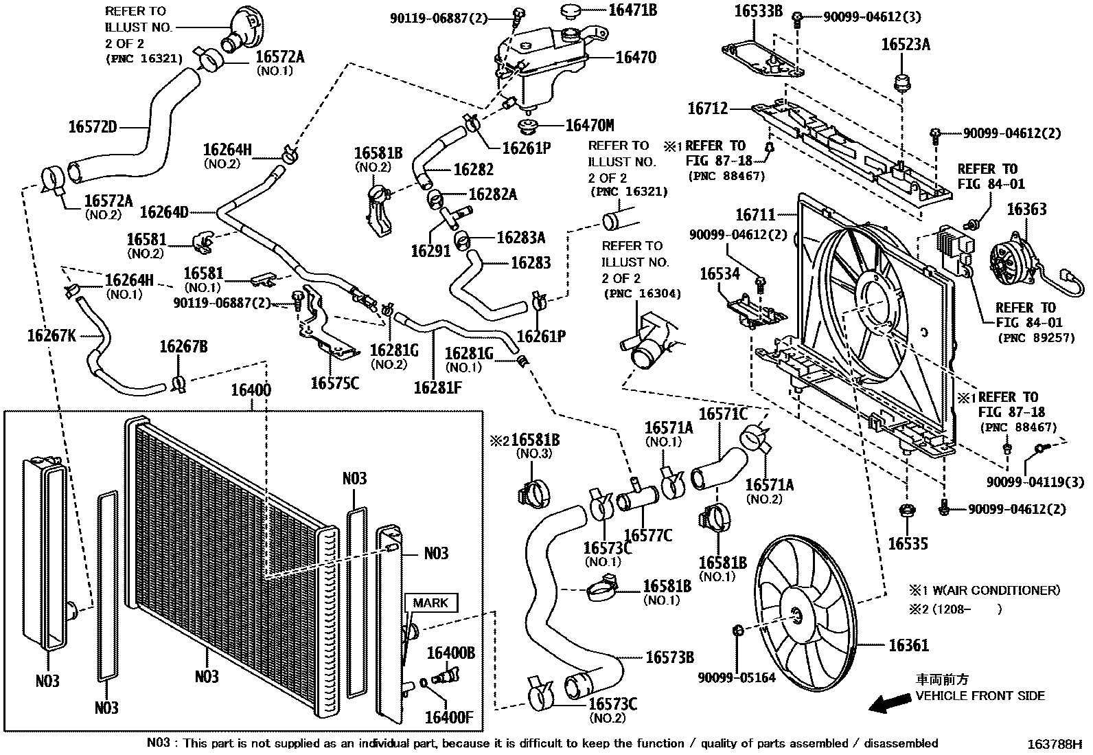 Toyota COROLLA RADIATOR & WATER OUTLET EPC diagram — 163788H
