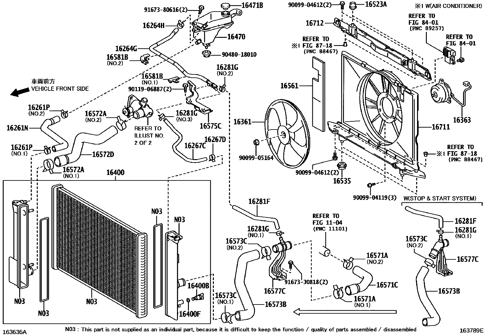 Toyota COROLLA RADIATOR & WATER OUTLET EPC diagram — 163789E