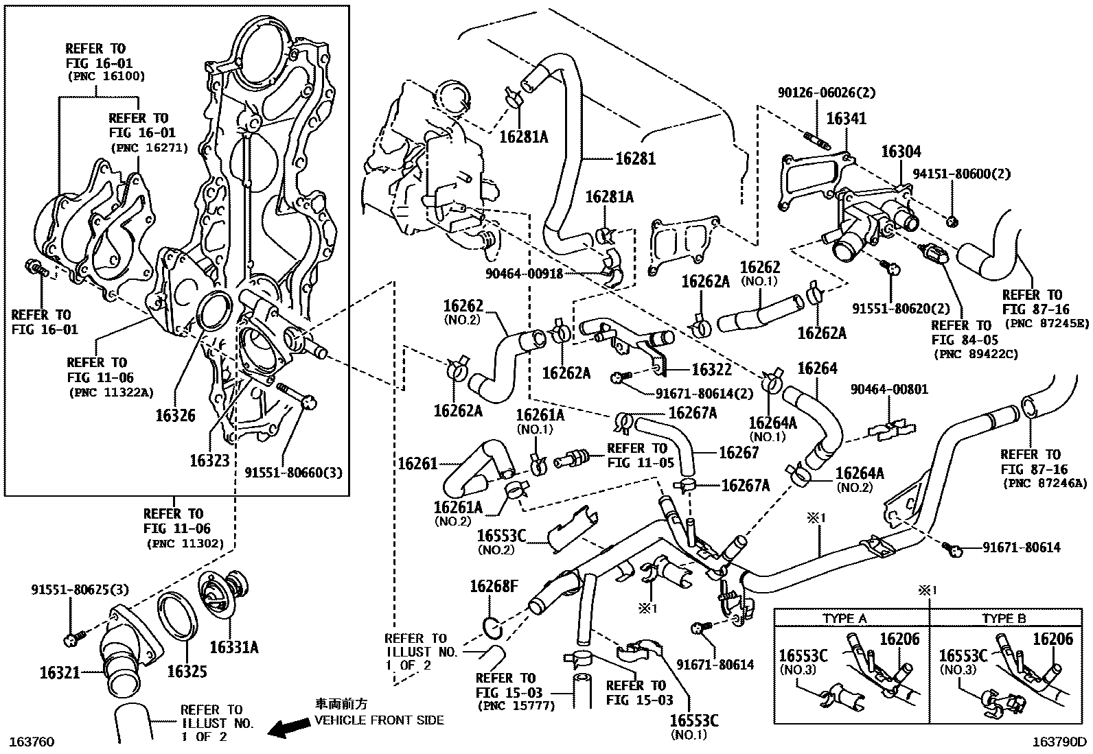 Toyota COROLLA RADIATOR & WATER OUTLET EPC diagram — 163790D