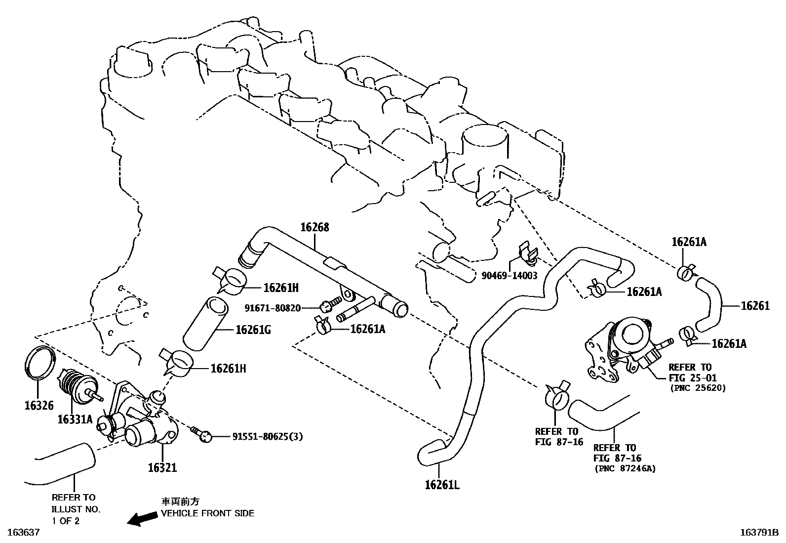 Toyota COROLLA RADIATOR & WATER OUTLET EPC diagram — 163791B