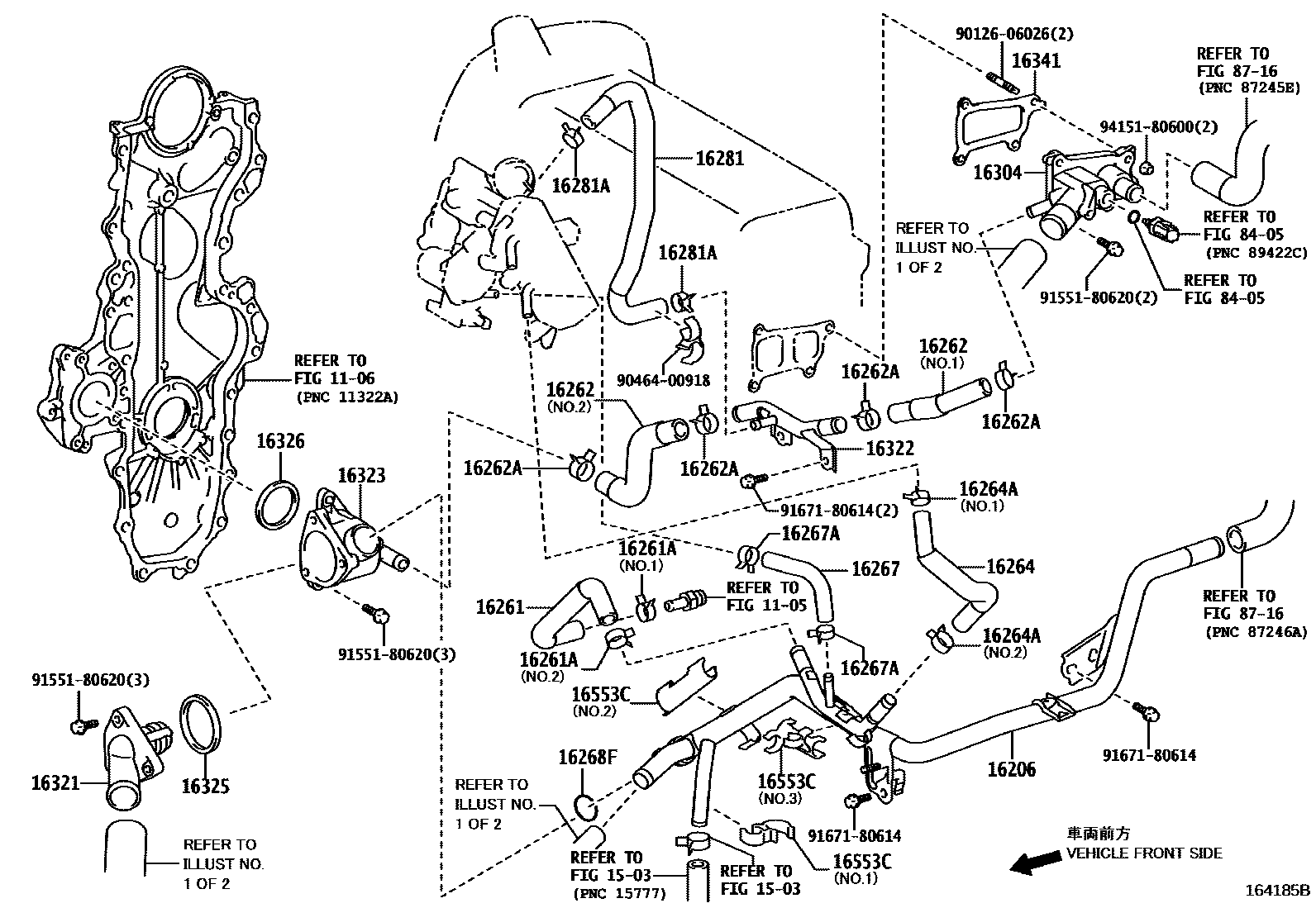 Toyota COROLLA RADIATOR & WATER OUTLET EPC diagram — 164185B