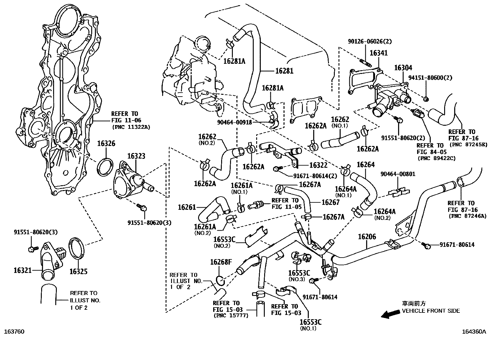 Toyota COROLLA RADIATOR & WATER OUTLET EPC diagram — 164360A