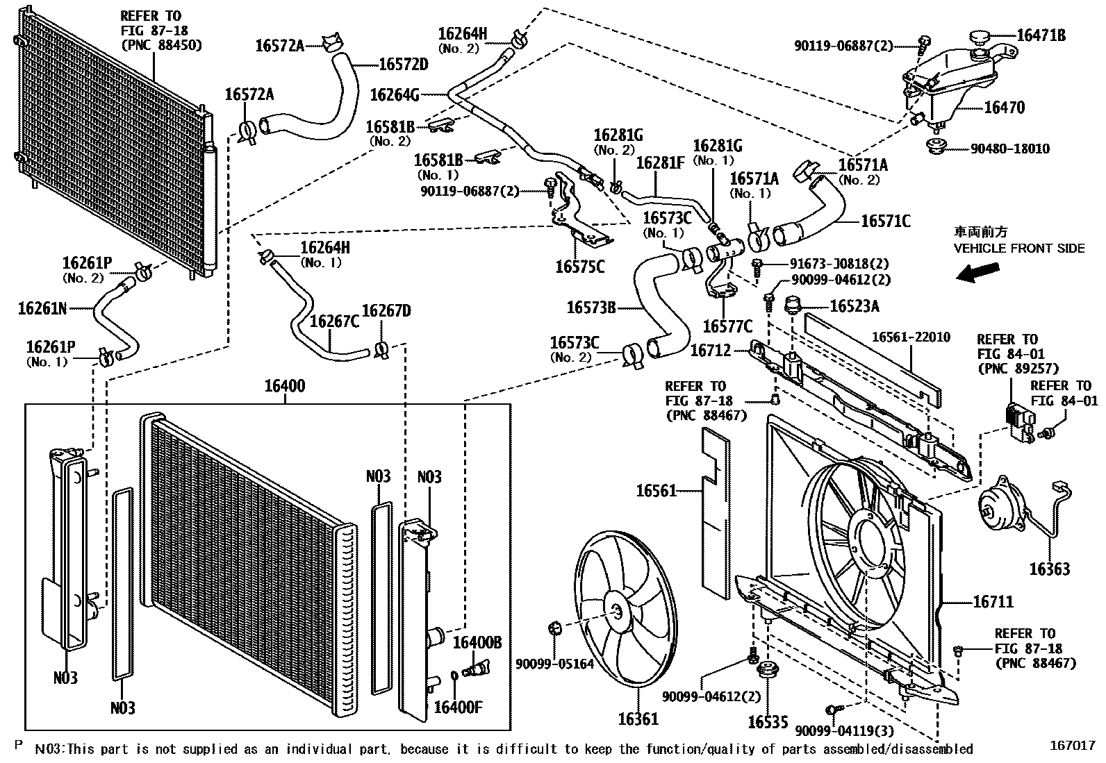 Toyota COROLLA RADIATOR & WATER OUTLET EPC diagram — 167017