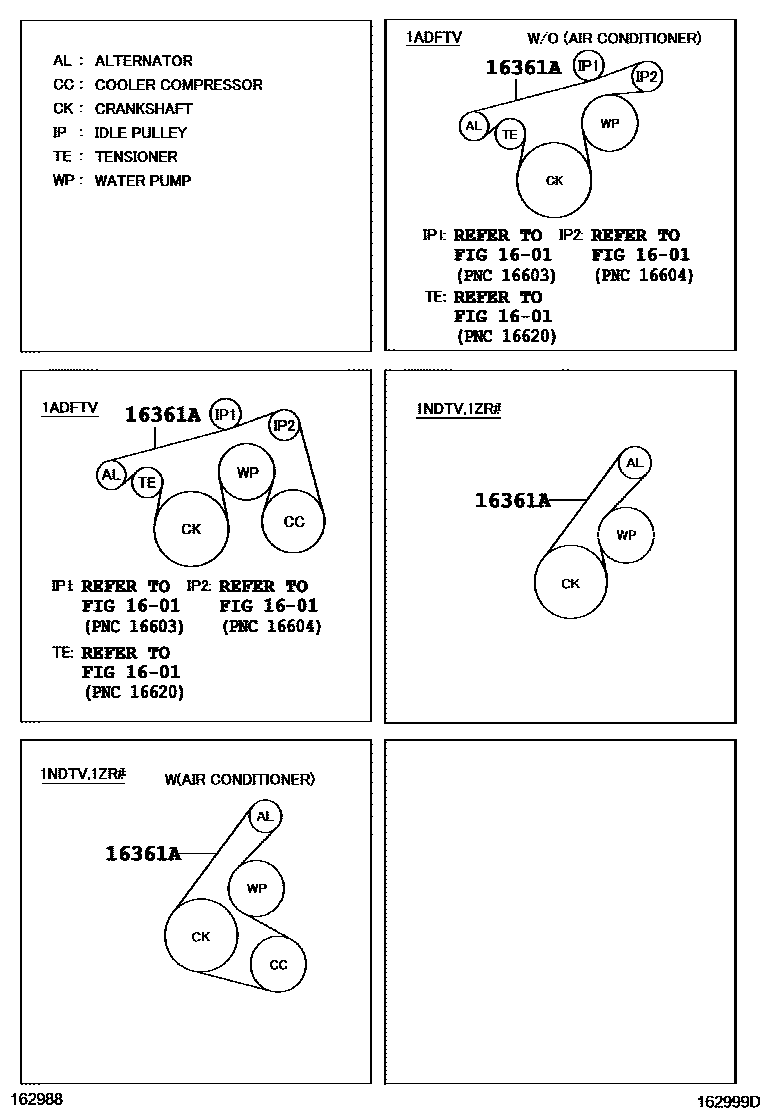 Toyota COROLLA V-Belt EPC diagram — 162999D