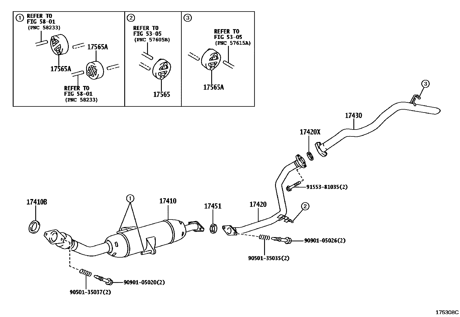 Toyota COROLLA Exhaust Pipe EPC diagram — 175308C