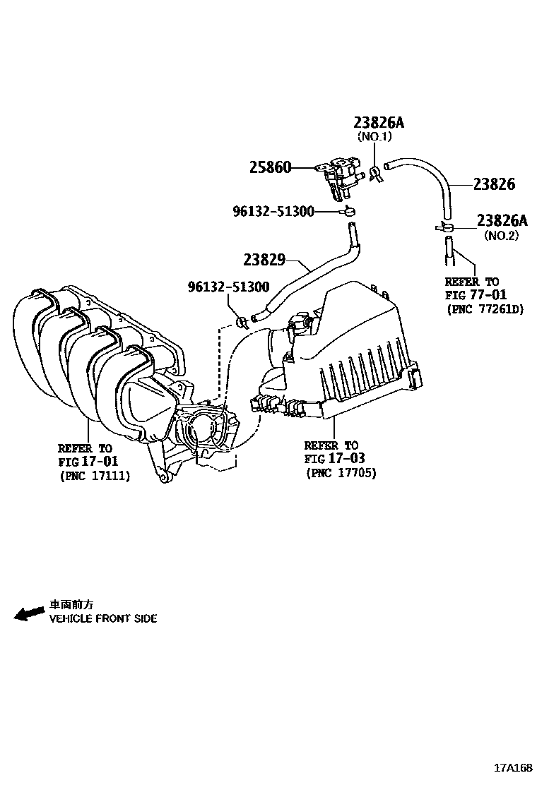 Toyota COROLLA vacuum tube EPC diagram — 17A168