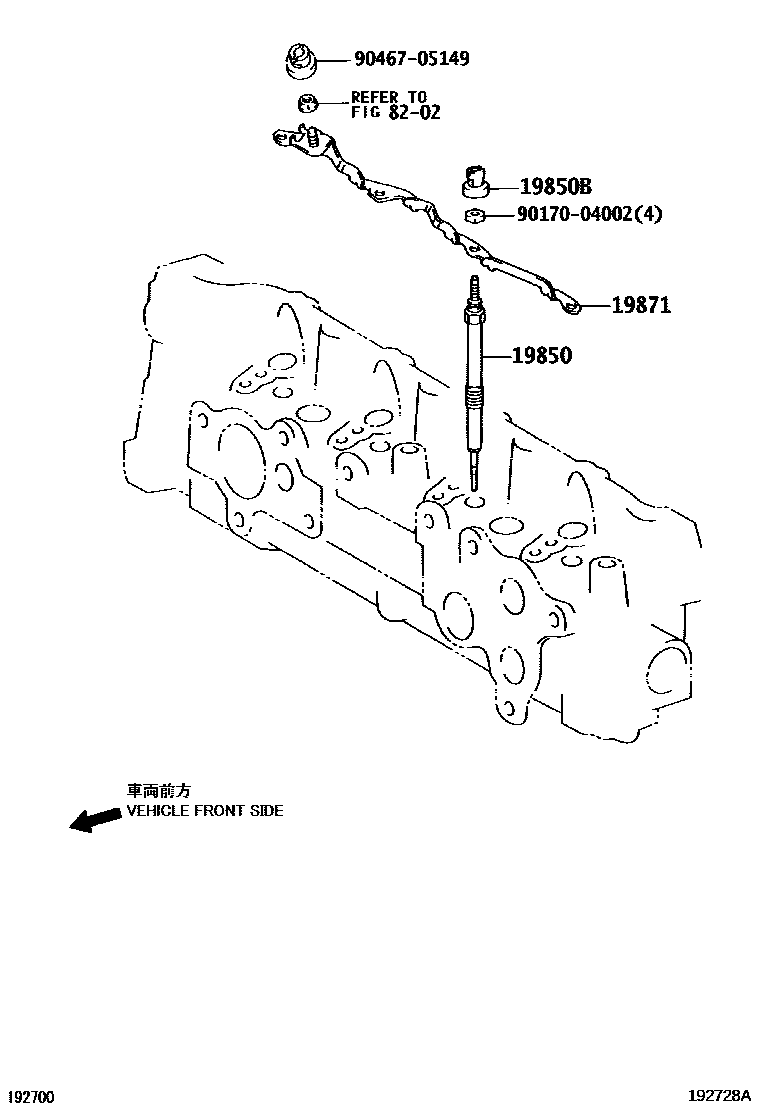 Toyota COROLLA 点火线圈和火花塞 EPC diagram — 192728A