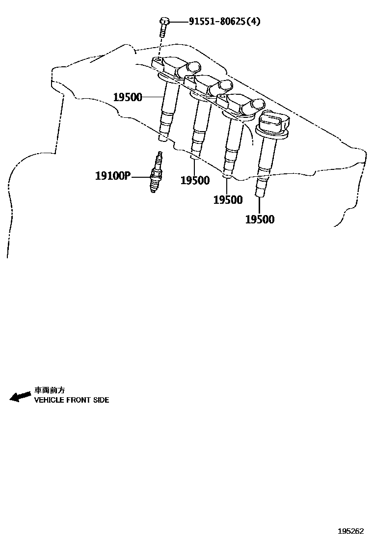 Toyota COROLLA 点火线圈和火花塞 EPC diagram — 195262