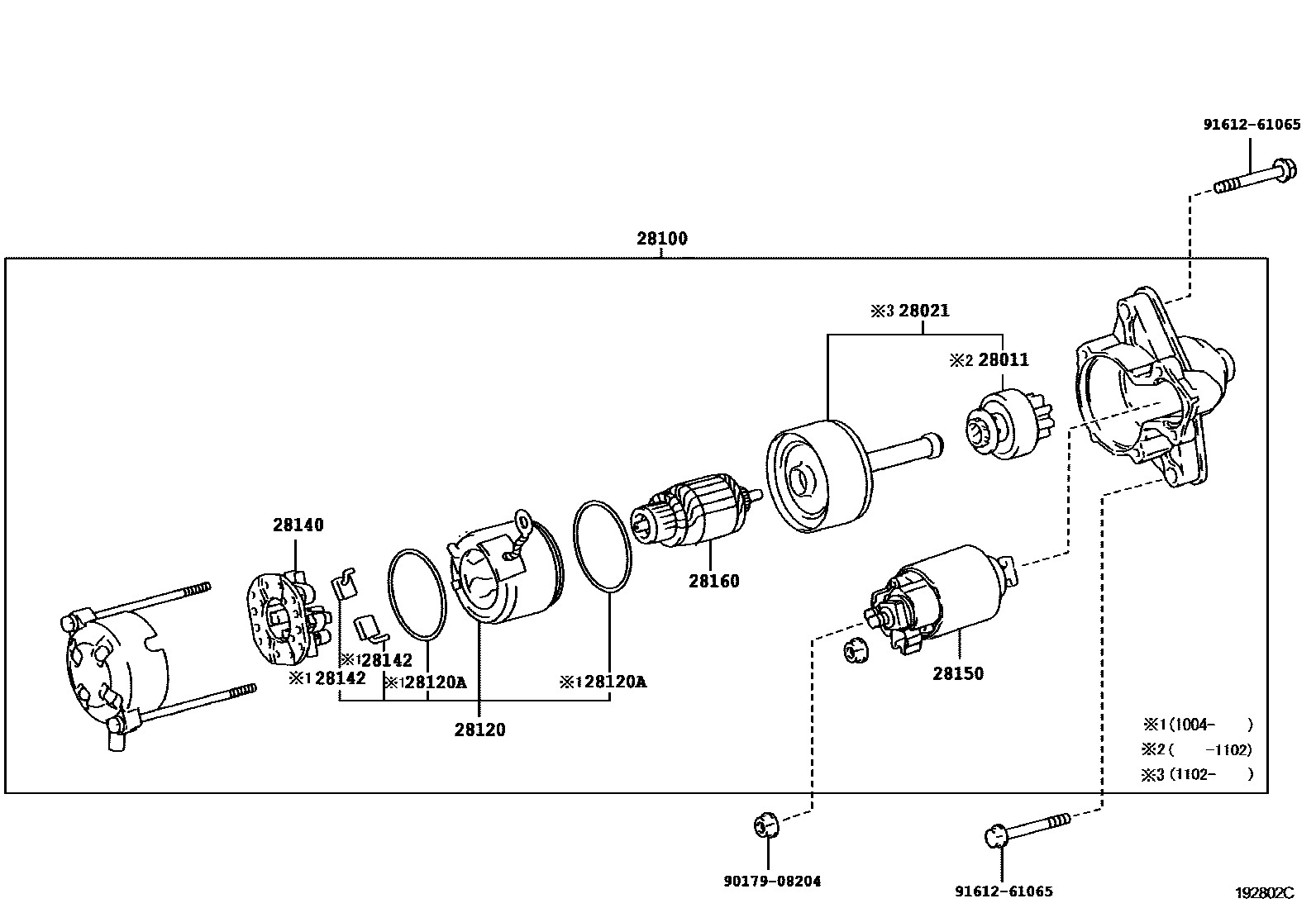 Toyota COROLLA 起动机 EPC diagram — 192802C