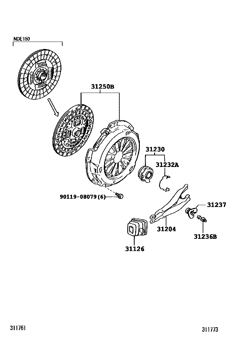 Toyota COROLLA 离合器和分离叉 EPC diagram — 311773
