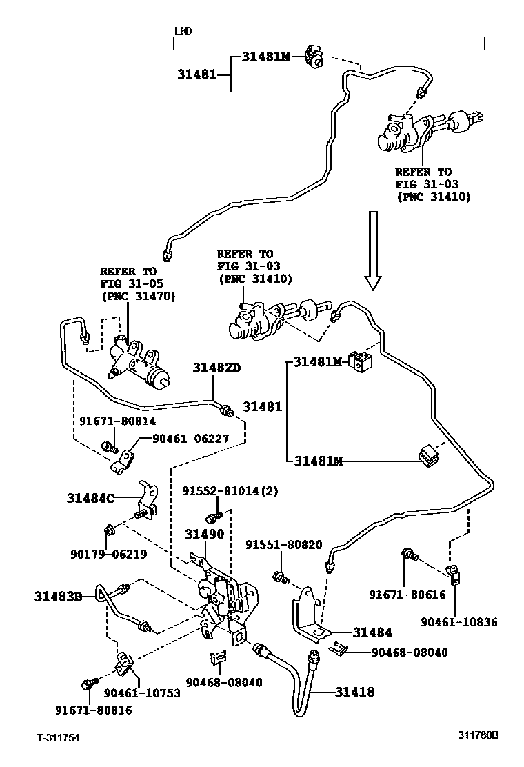 Toyota COROLLA 离合器踏板和挠性软管 EPC diagram — 311780B
