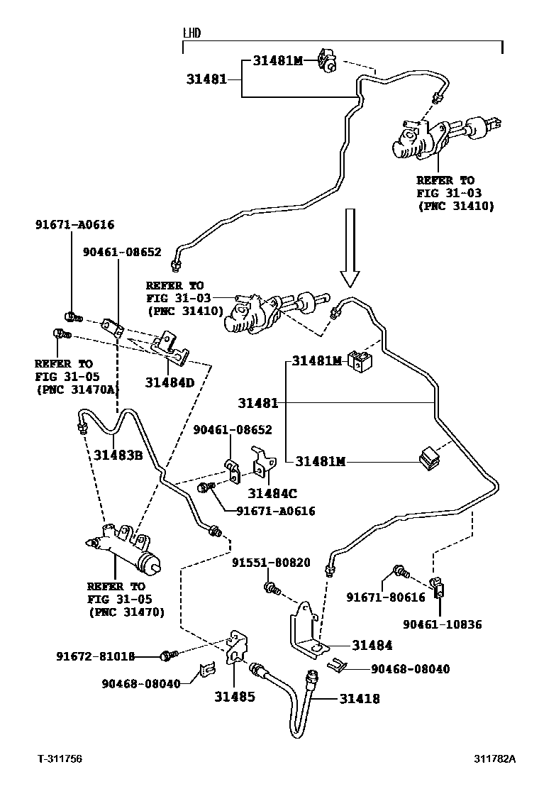 Toyota COROLLA 离合器踏板和挠性软管 EPC diagram — 311782A