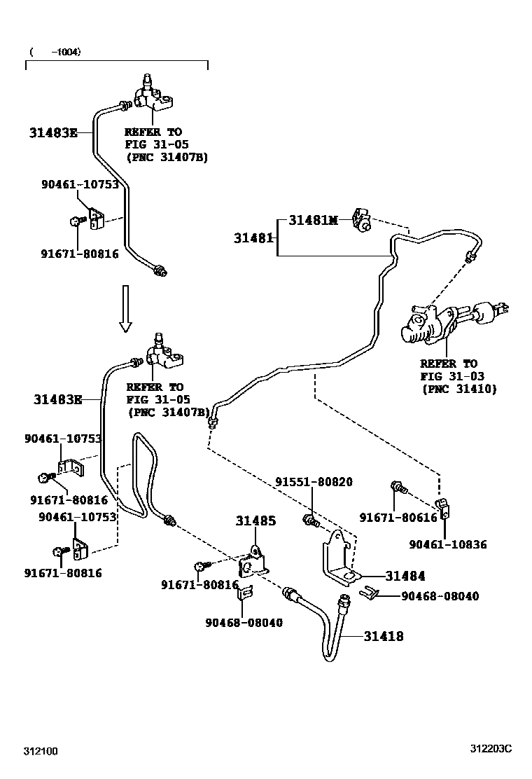 Toyota COROLLA 离合器踏板和挠性软管 EPC diagram — 312203C