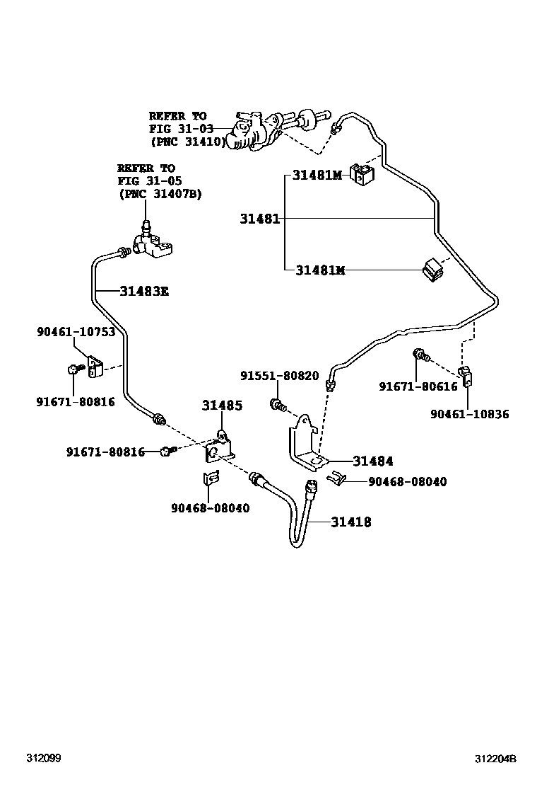 Toyota COROLLA 离合器踏板和挠性软管 EPC diagram — 312204B