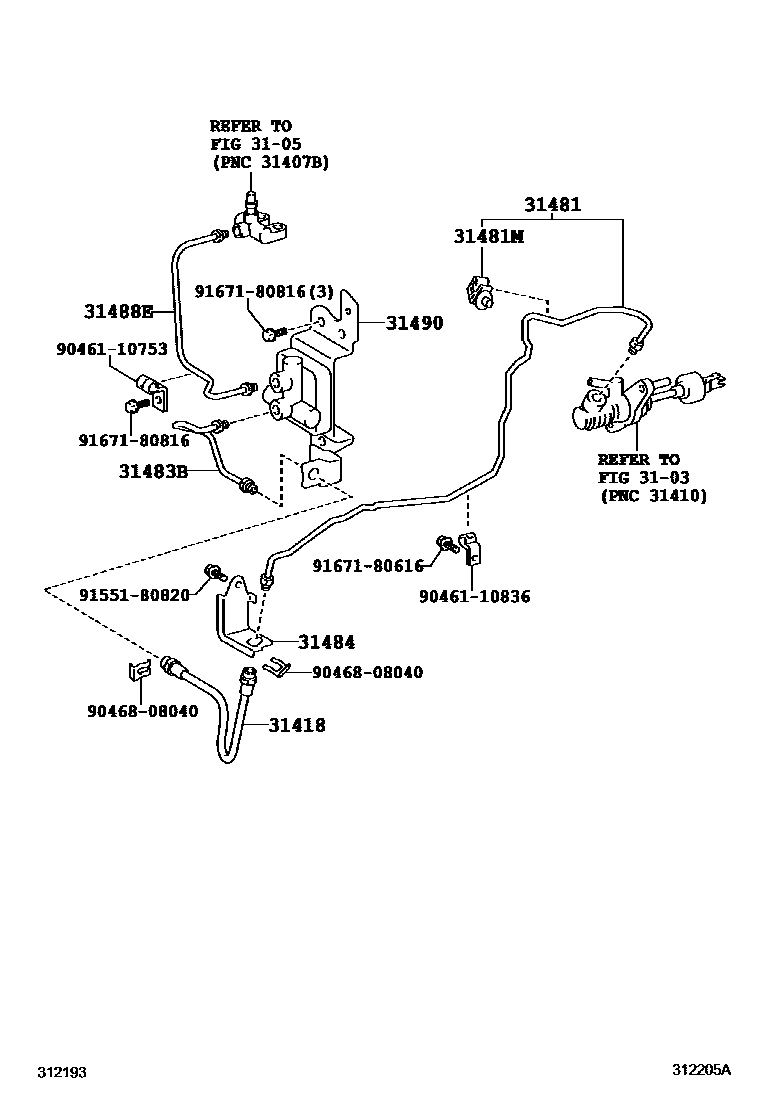 Toyota COROLLA 离合器踏板和挠性软管 EPC diagram — 312205A
