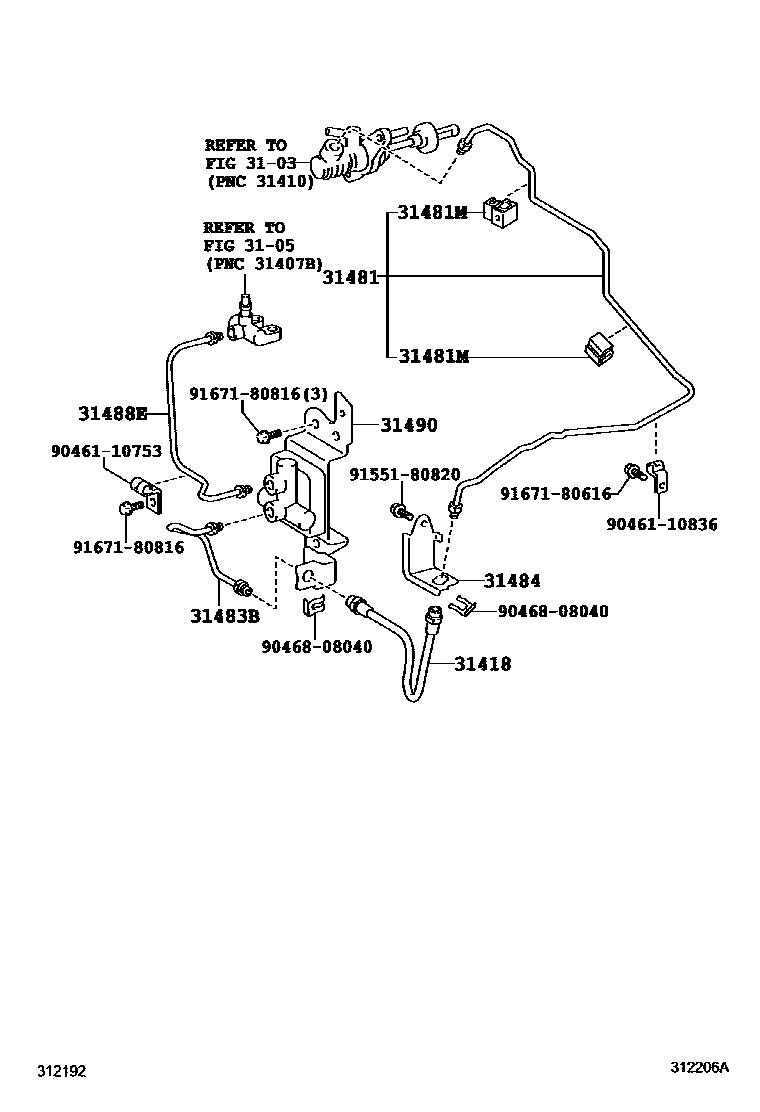 Toyota COROLLA 离合器踏板和挠性软管 EPC diagram — 312206A