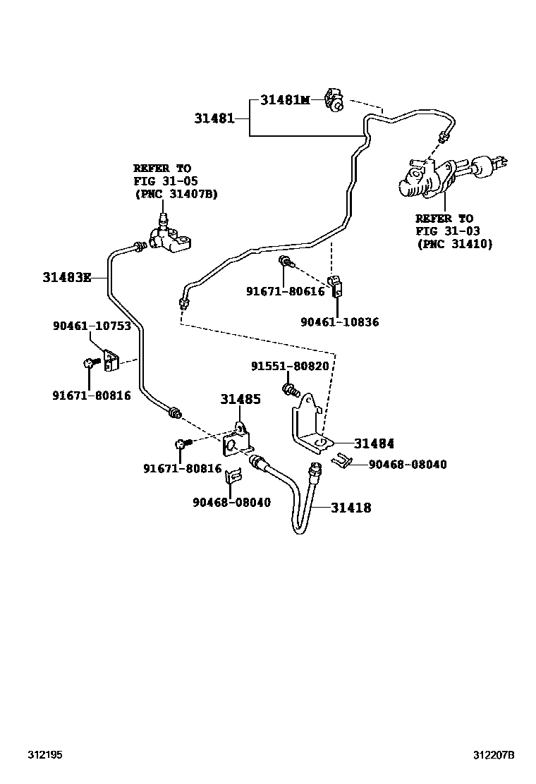 Toyota COROLLA 离合器踏板和挠性软管 EPC diagram — 312207B