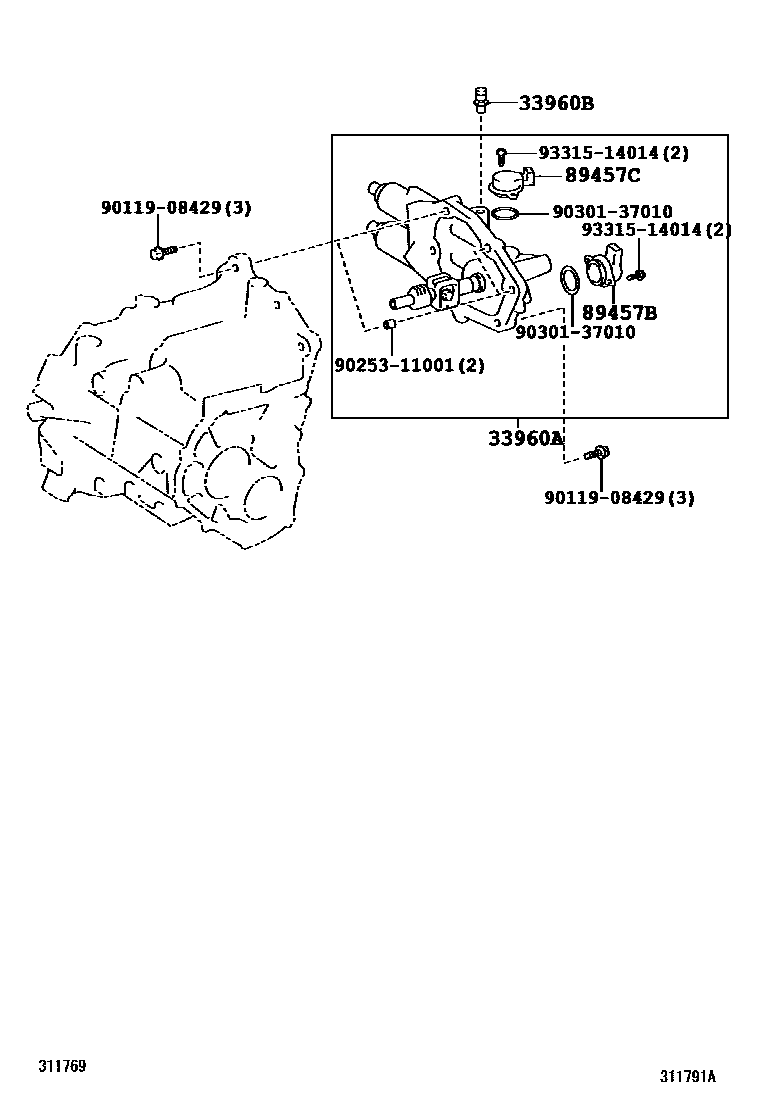 Toyota COROLLA 泵和执行器、顺序变速器或多模式手动传动桥 EPC diagram — 311791A