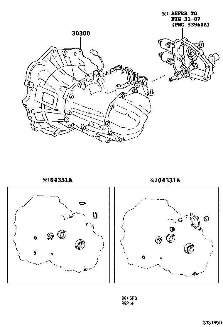 Toyota COROLLA 传动桥或变速器总成和衬垫组件(MTM) EPC diagram — 333189D