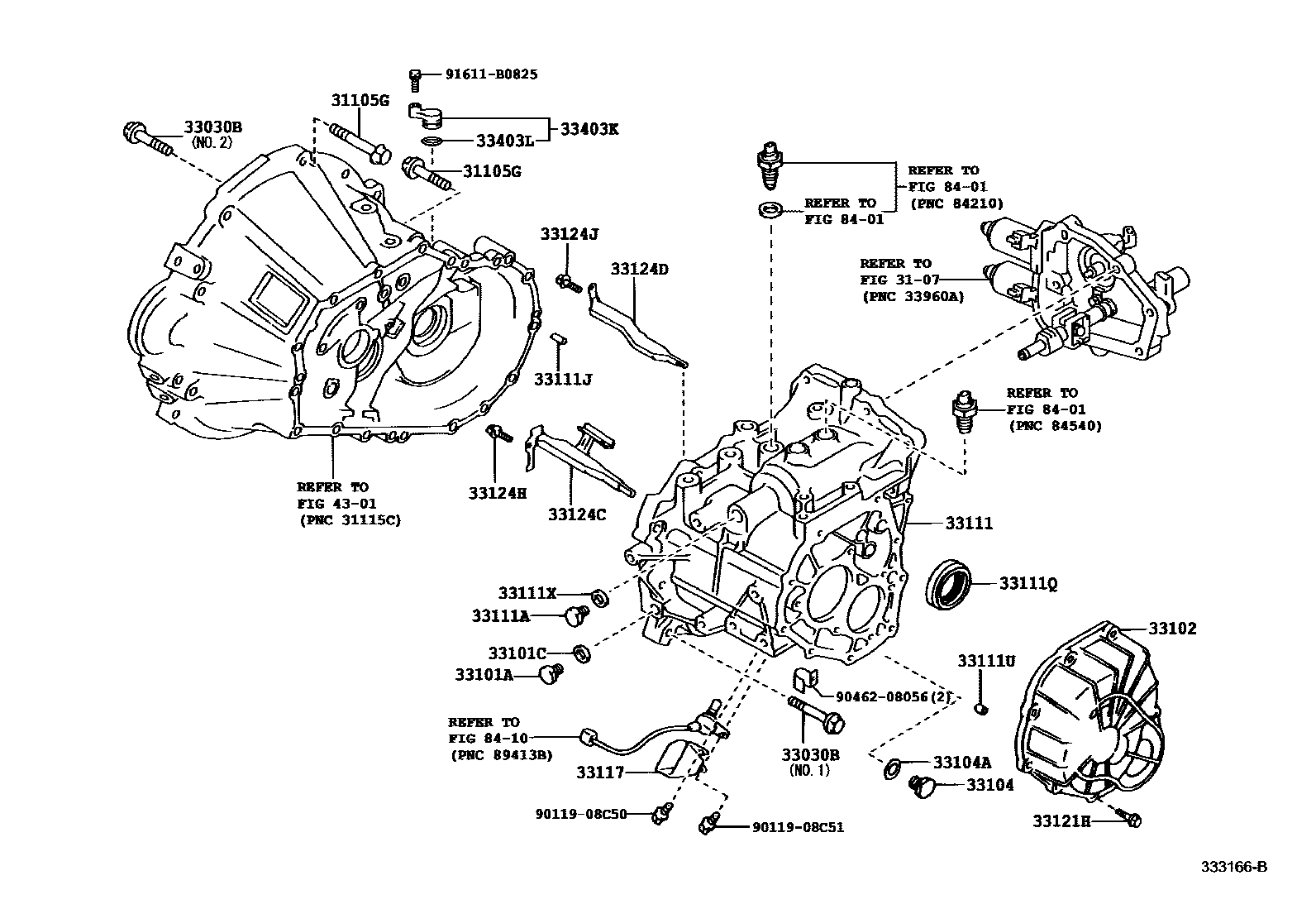 Toyota COROLLA 离合器壳和变速器壳(MTM) EPC diagram — 333166B