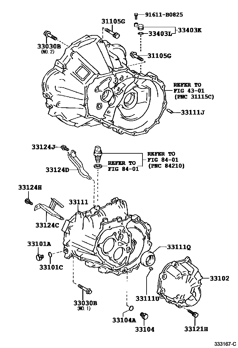 Toyota COROLLA 离合器壳和变速器壳(MTM) EPC diagram — 333167C