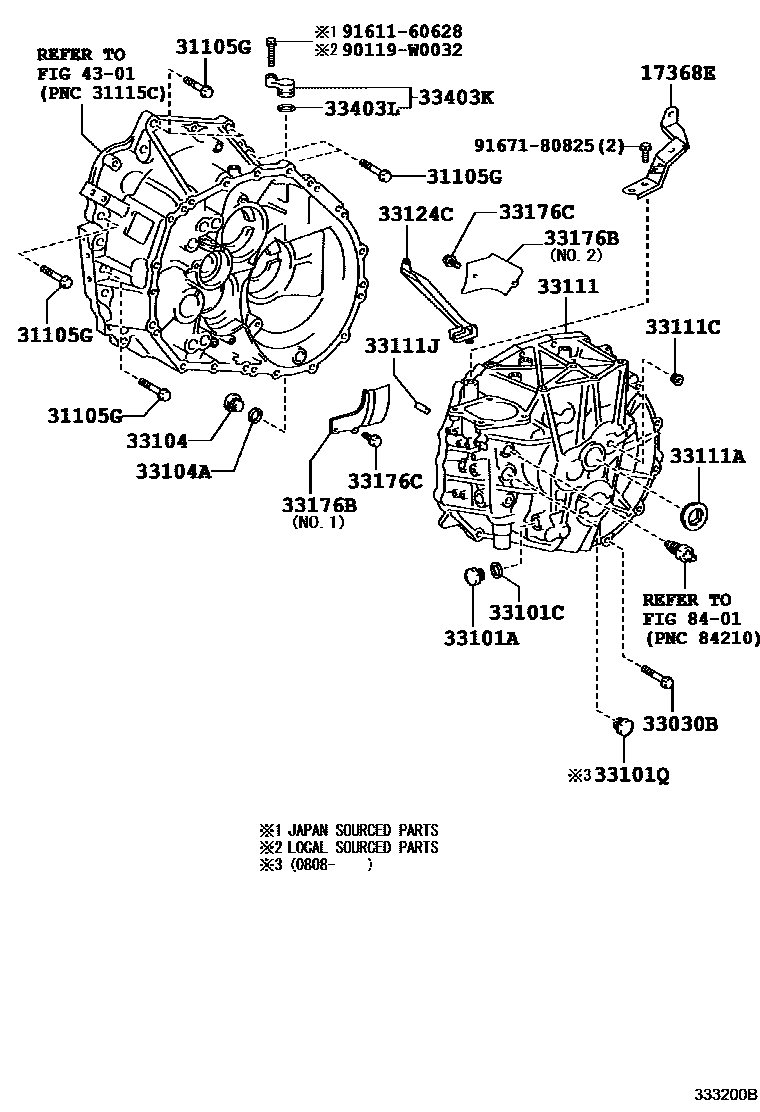 Toyota COROLLA 离合器壳和变速器壳(MTM) EPC diagram — 333200B