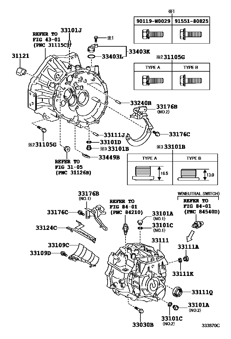 Toyota COROLLA 离合器壳和变速器壳(MTM) EPC diagram — 333870C