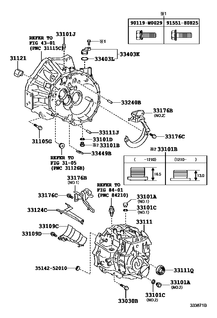 Toyota COROLLA 离合器壳和变速器壳(MTM) EPC diagram — 333871B