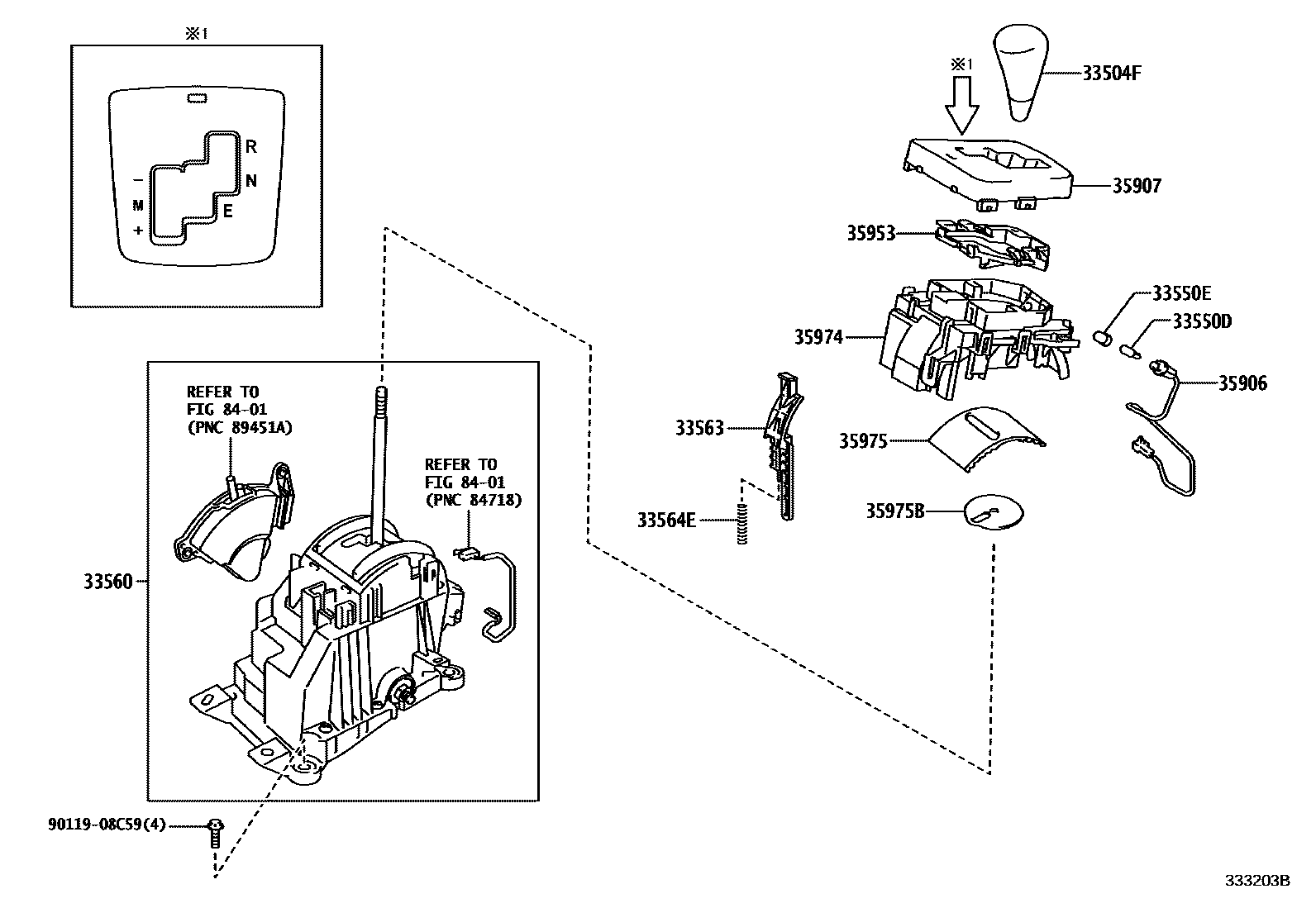 Toyota COROLLA Shift Lever & Retainer EPC diagram — 333203B