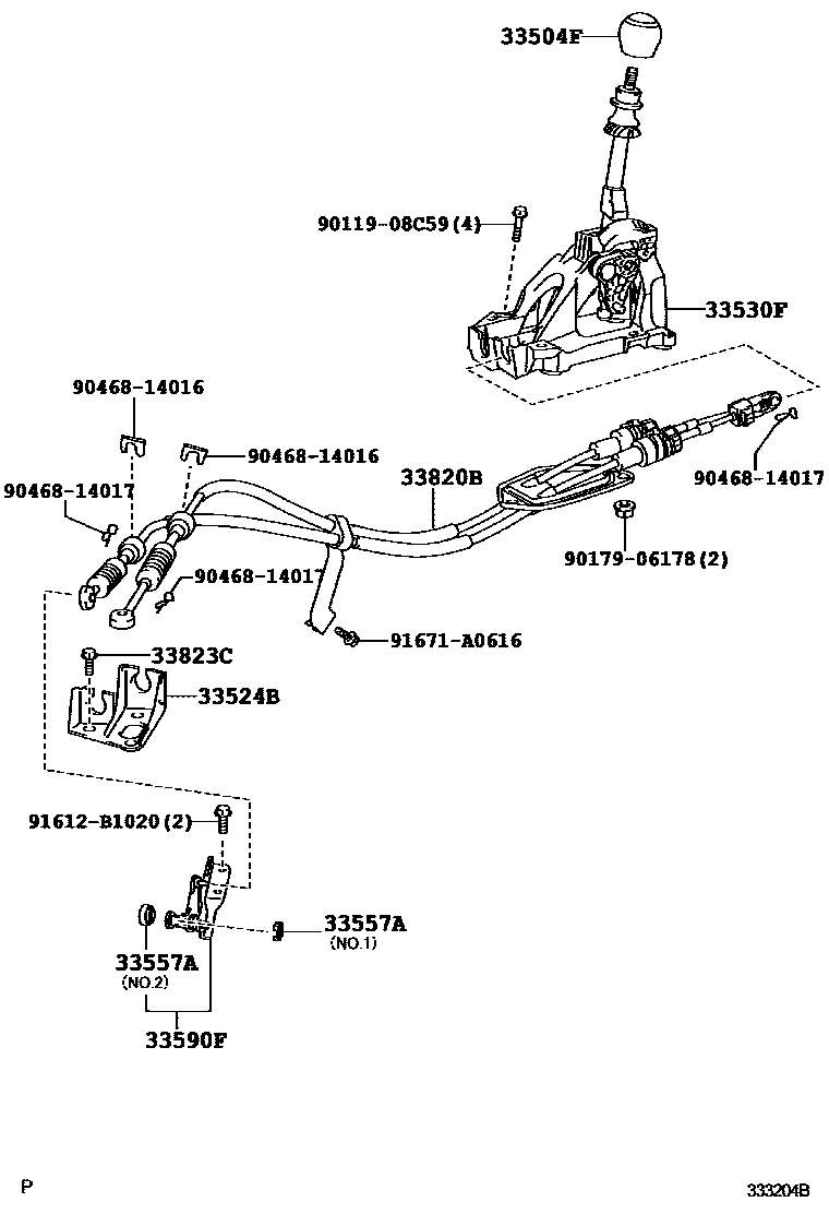 Toyota COROLLA Shift Lever & Retainer EPC diagram — 333204B