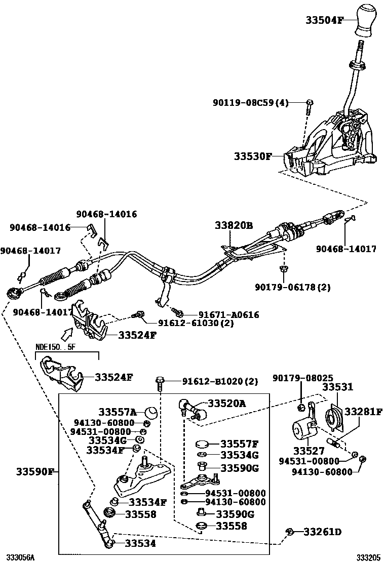 Toyota COROLLA Shift Lever & Retainer EPC diagram — 333205