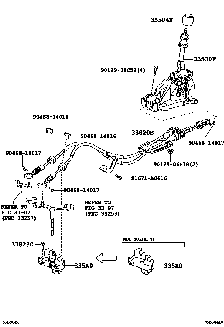 Toyota COROLLA Shift Lever & Retainer EPC diagram — 333864A