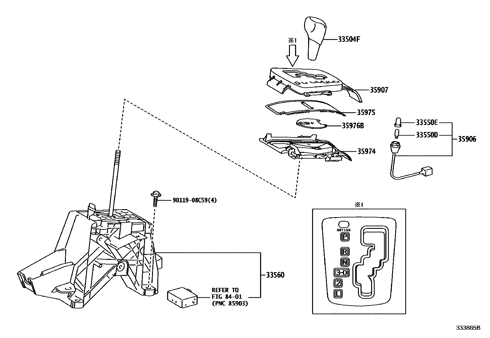 Toyota COROLLA Shift Lever & Retainer EPC diagram — 333865B