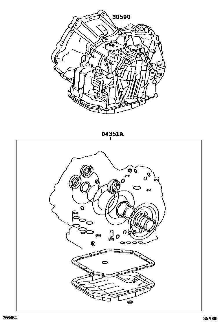 Toyota COROLLA 传动桥或变速器总成和衬垫组件(ATM) EPC diagram — 357060