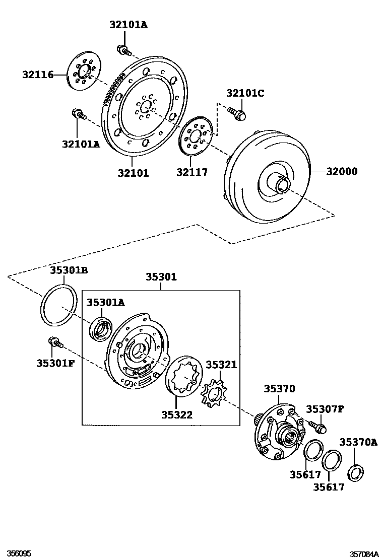 Toyota COROLLA 变矩器、前油泵和链条(ATM) EPC diagram — 357084A
