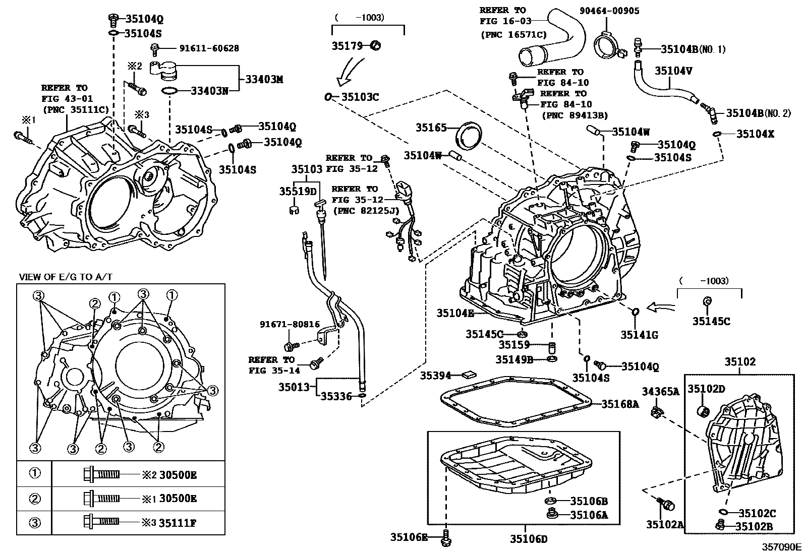Toyota COROLLA 变速器壳和油底壳(ATM) EPC diagram — 357090E