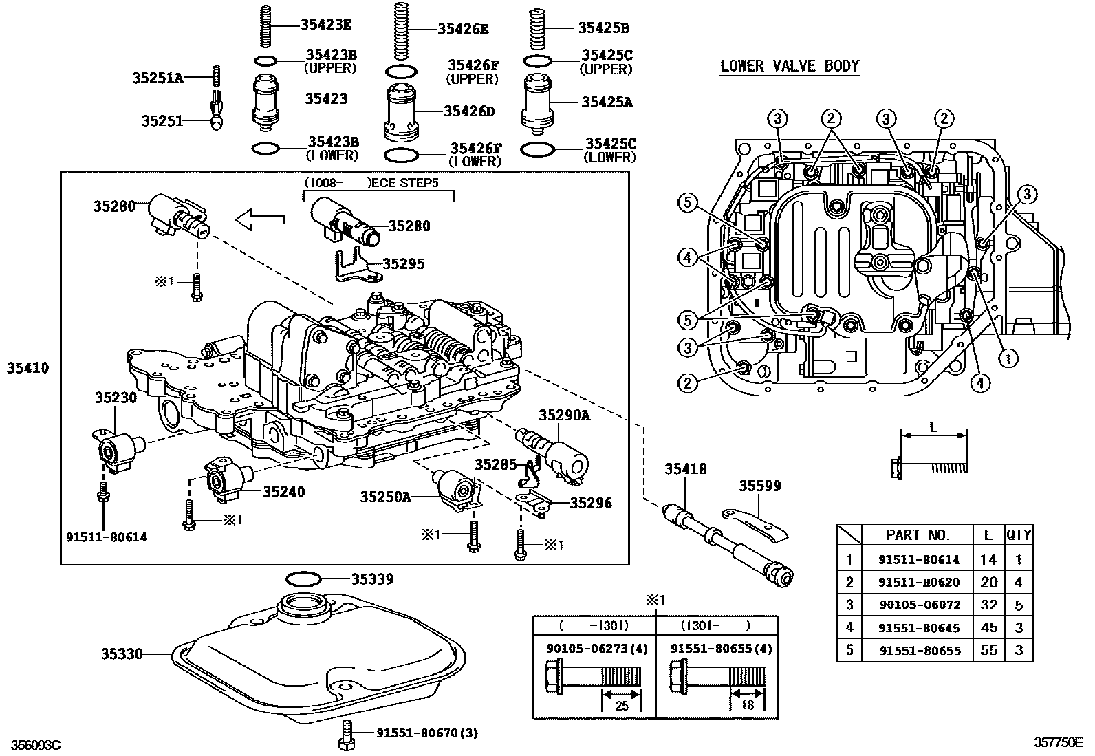 Toyota COROLLA 阀体和滤油网(ATM) EPC diagram — 357750E