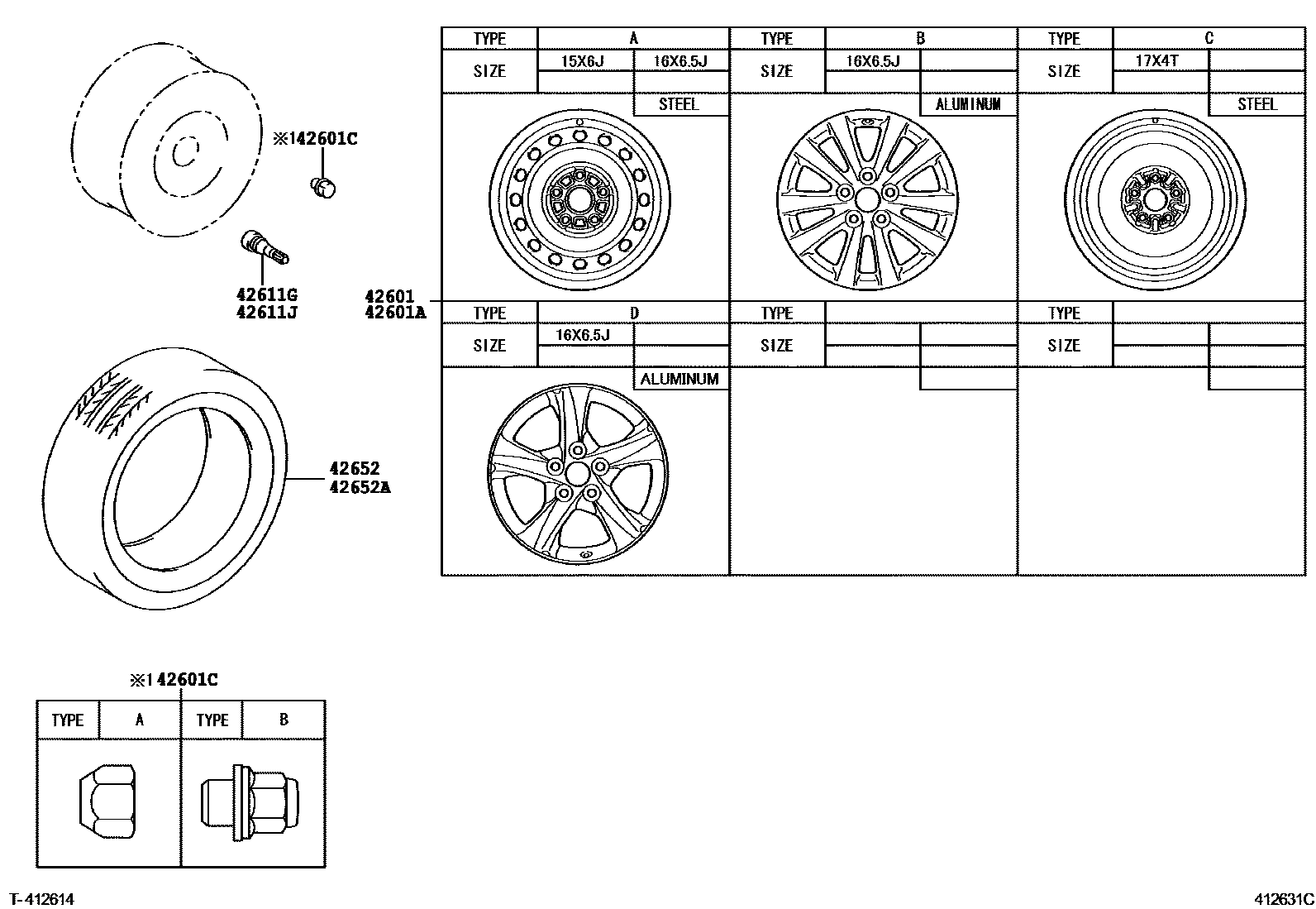 Toyota COROLLA 车轮和车轮盖 EPC diagram — 412631C