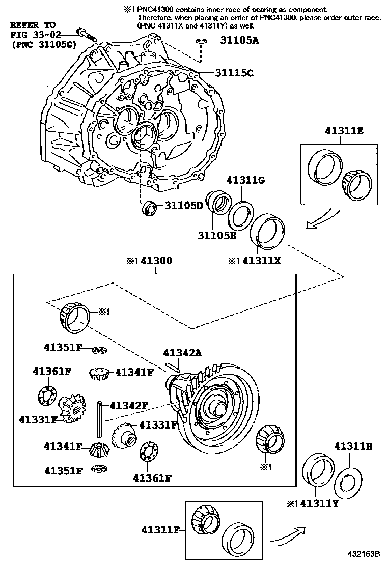 Toyota COROLLA 前桥壳和差速器 EPC diagram — 432163B