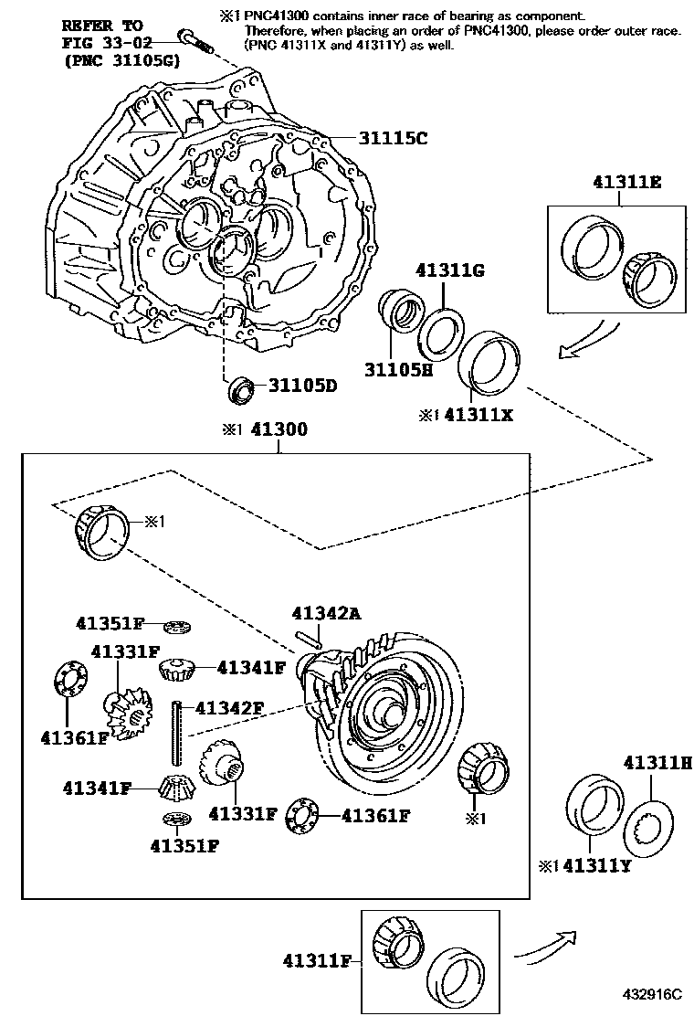 Toyota COROLLA 前桥壳和差速器 EPC diagram — 432916C