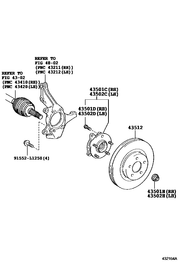 Toyota COROLLA Front Axle Hub EPC diagram — 432164A
