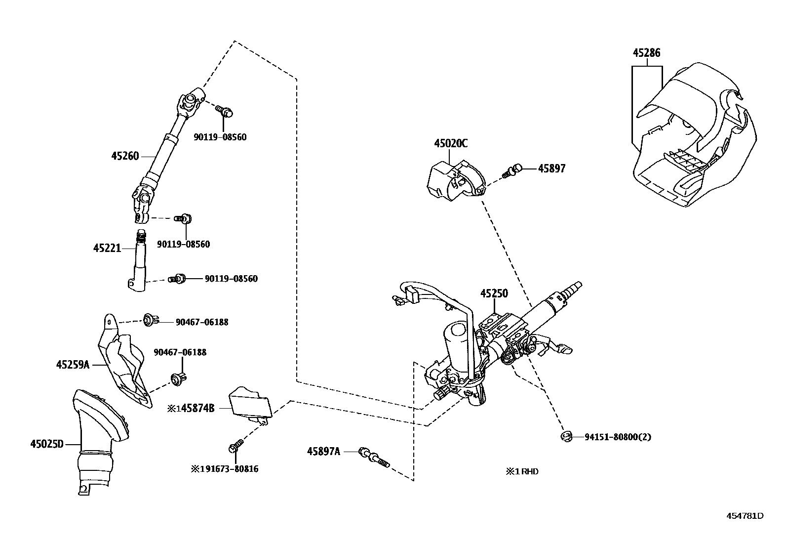 Toyota COROLLA Steering Column & Shaft EPC diagram — 454781D